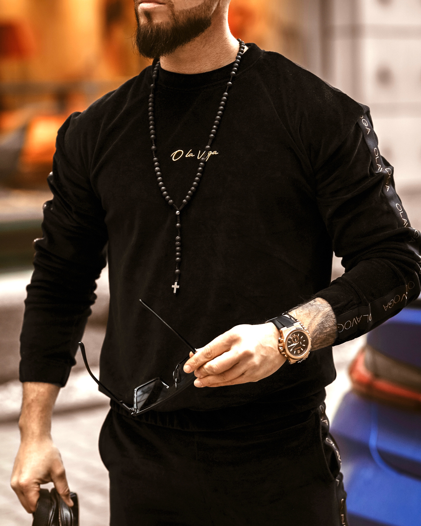 Komplet męski welurowy Logo Stripe Man Ola Voga czarny