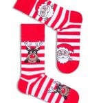 Skarpetki damskie XMS Mikołaj i Renifer biało-czerwone