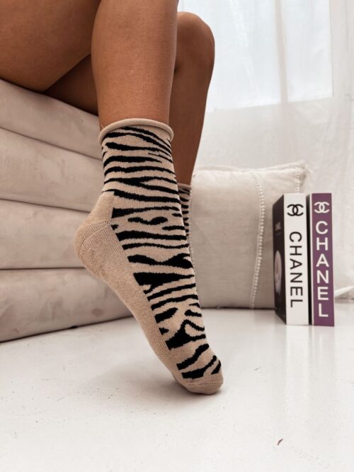 Skarpetki damskie półfrotte w zebrę beżowe