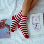 Skarpetki frotte w paski biało-czerwone