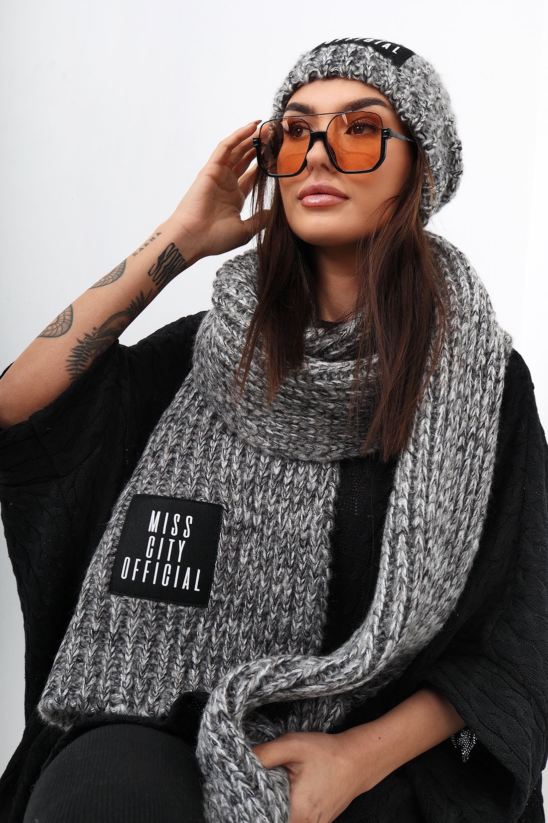 Komplet zimowy- czapka + szalik MC Bofollo szary melanż