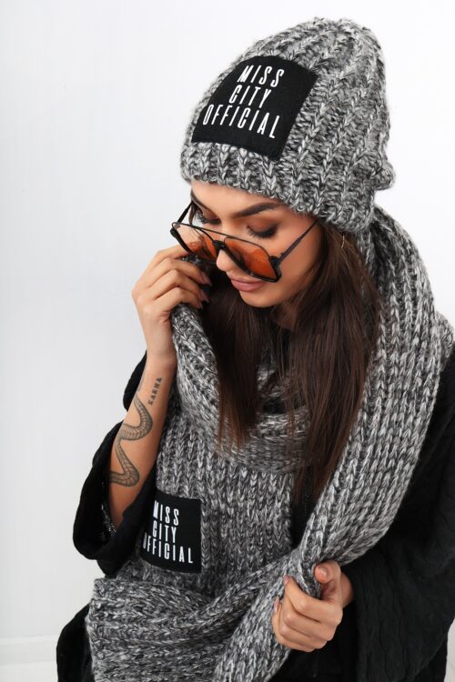 Komplet zimowy- czapka + szalik MC Bofollo szary melanż