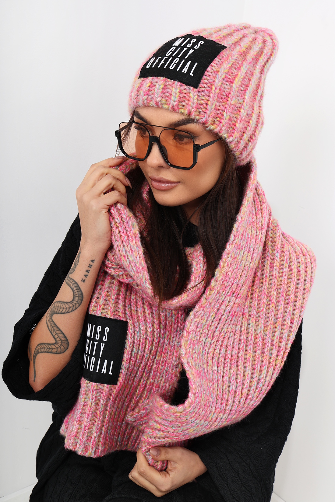 Komplet zimowy- czapka + szalik MC Bofollo różowy melanż