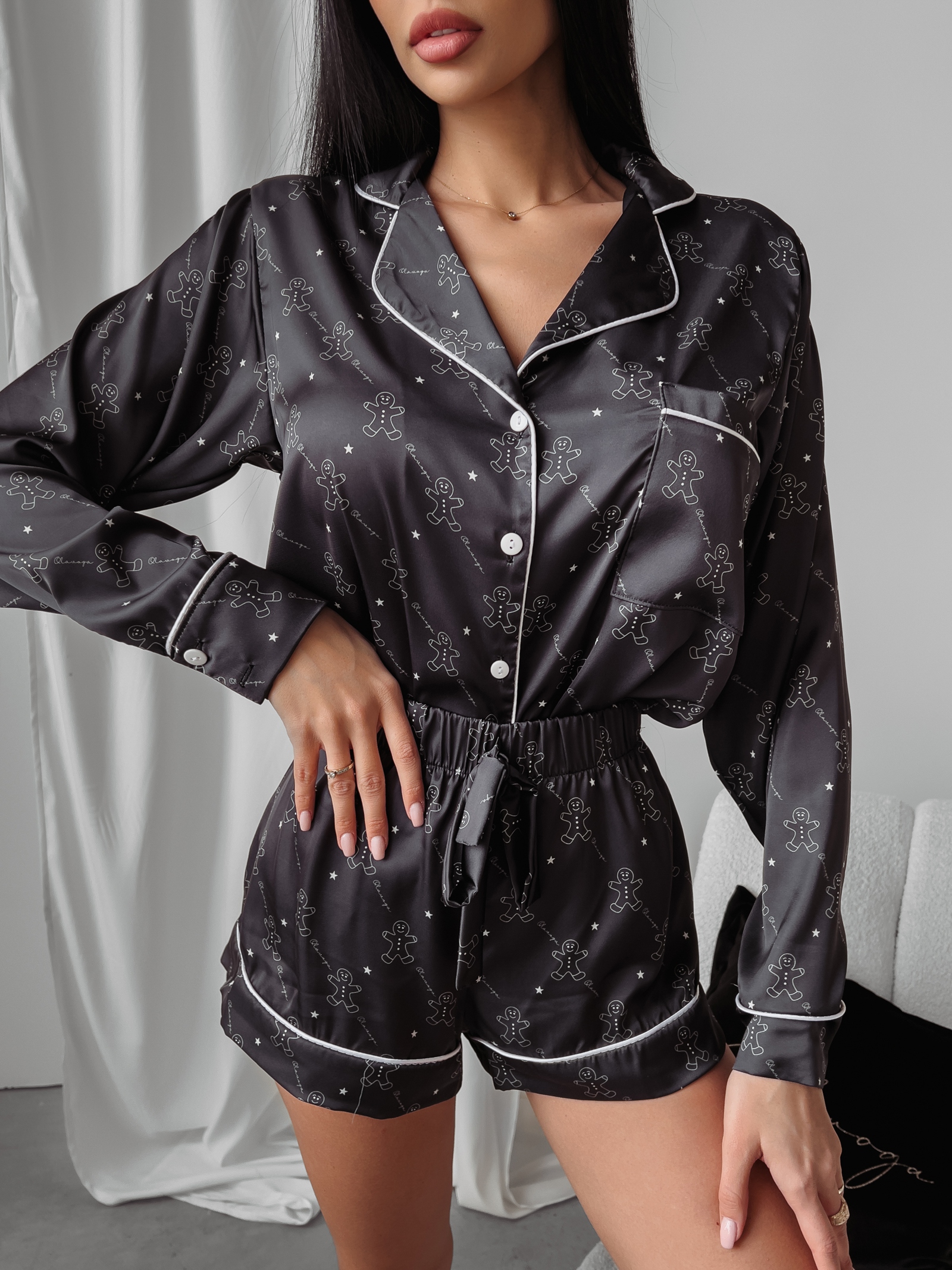 Piżama damska satynowa Gingerman Ola Voga czarna