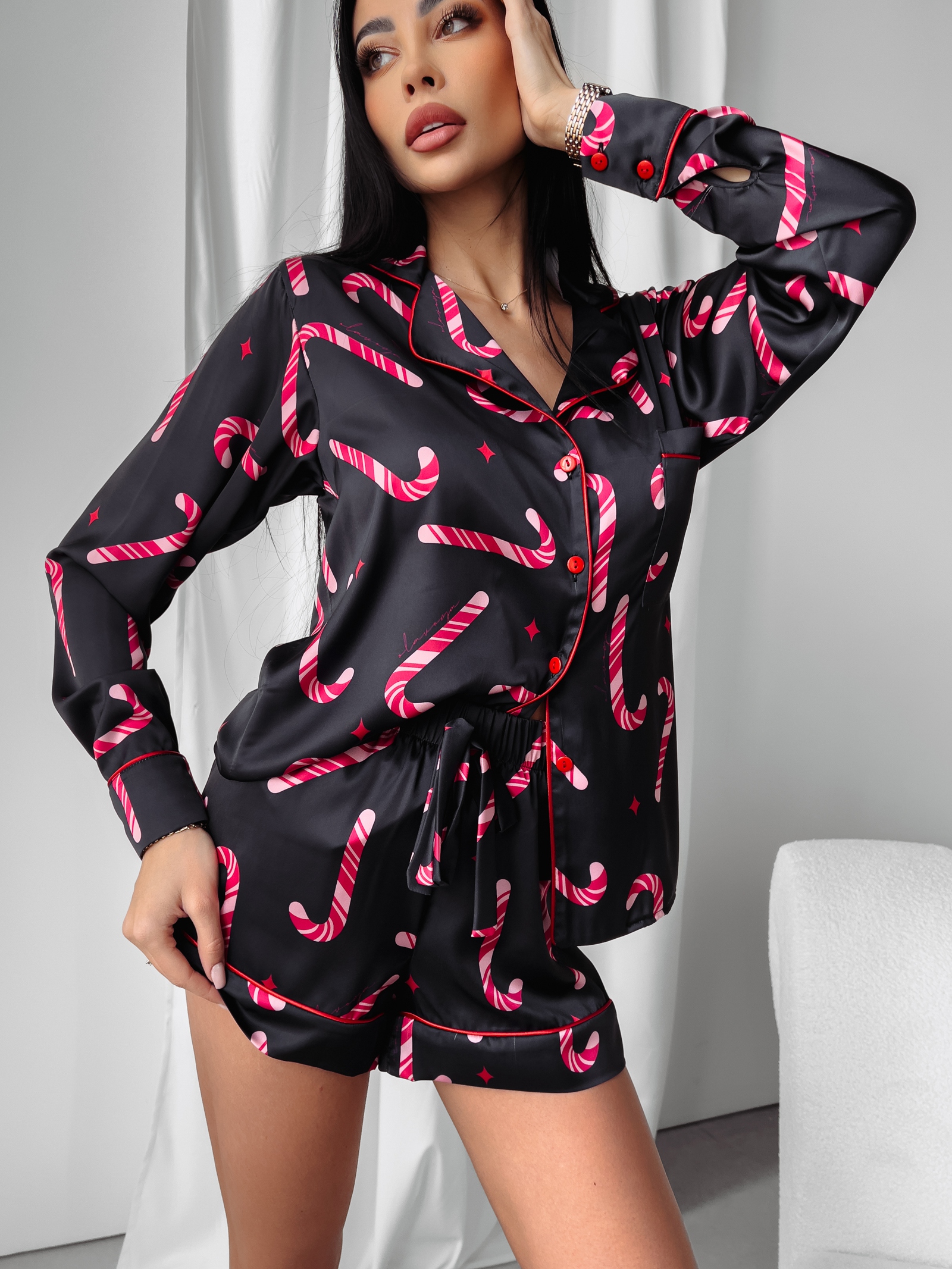 Piżama damska świąteczna Candy Canes Ola Voga czarna