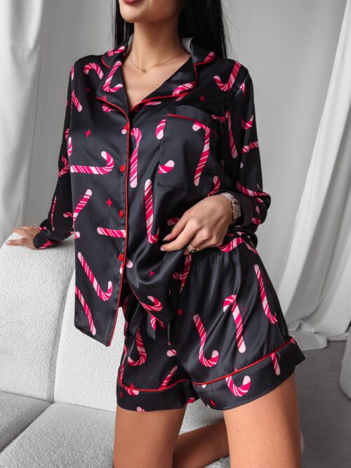 Piżama damska świąteczna Candy Canes Ola Voga czarna