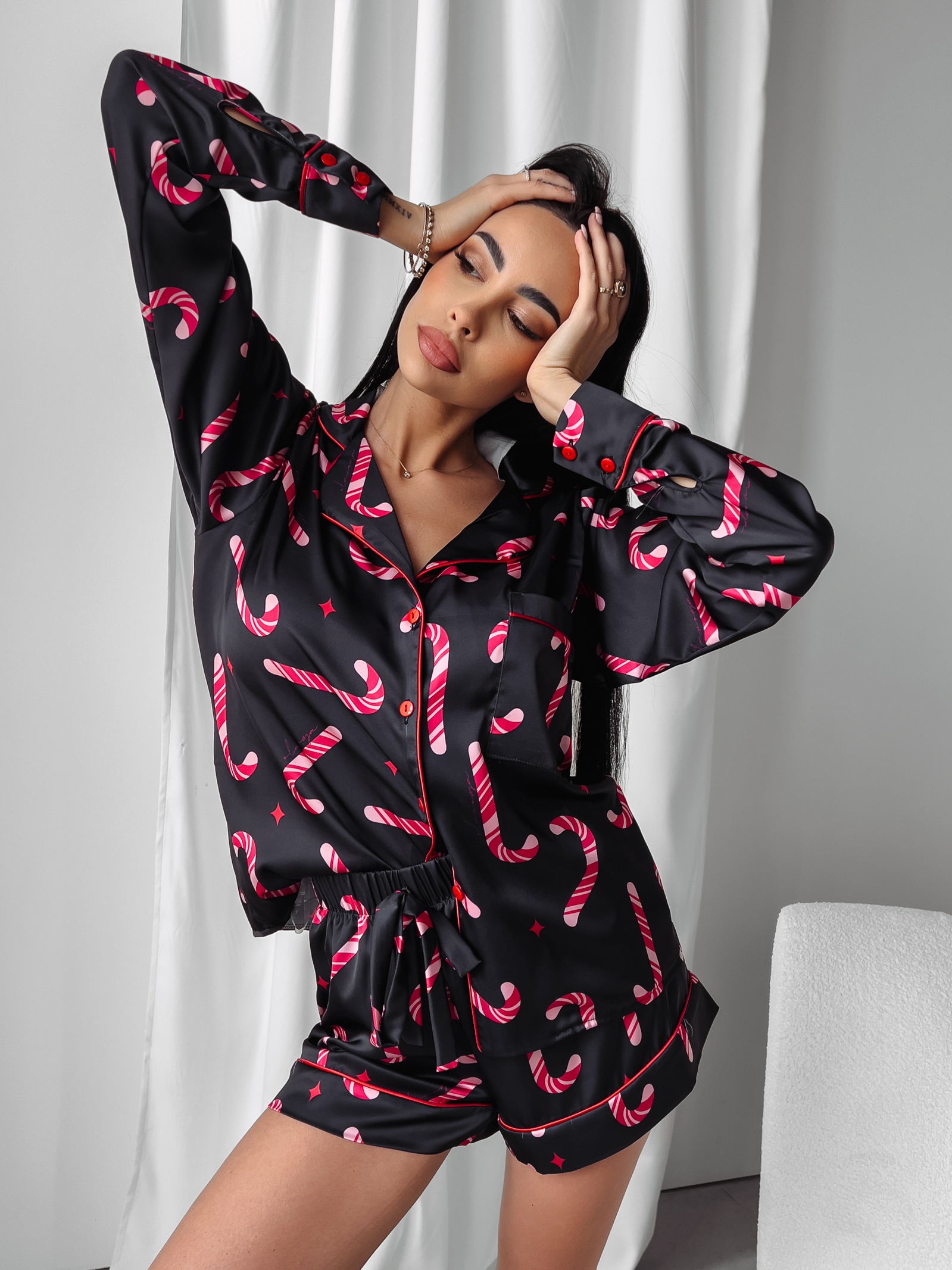 Piżama damska świąteczna Candy Canes Ola Voga czarna Piżama damska świąteczna Candy Canes Ola Voga czarna