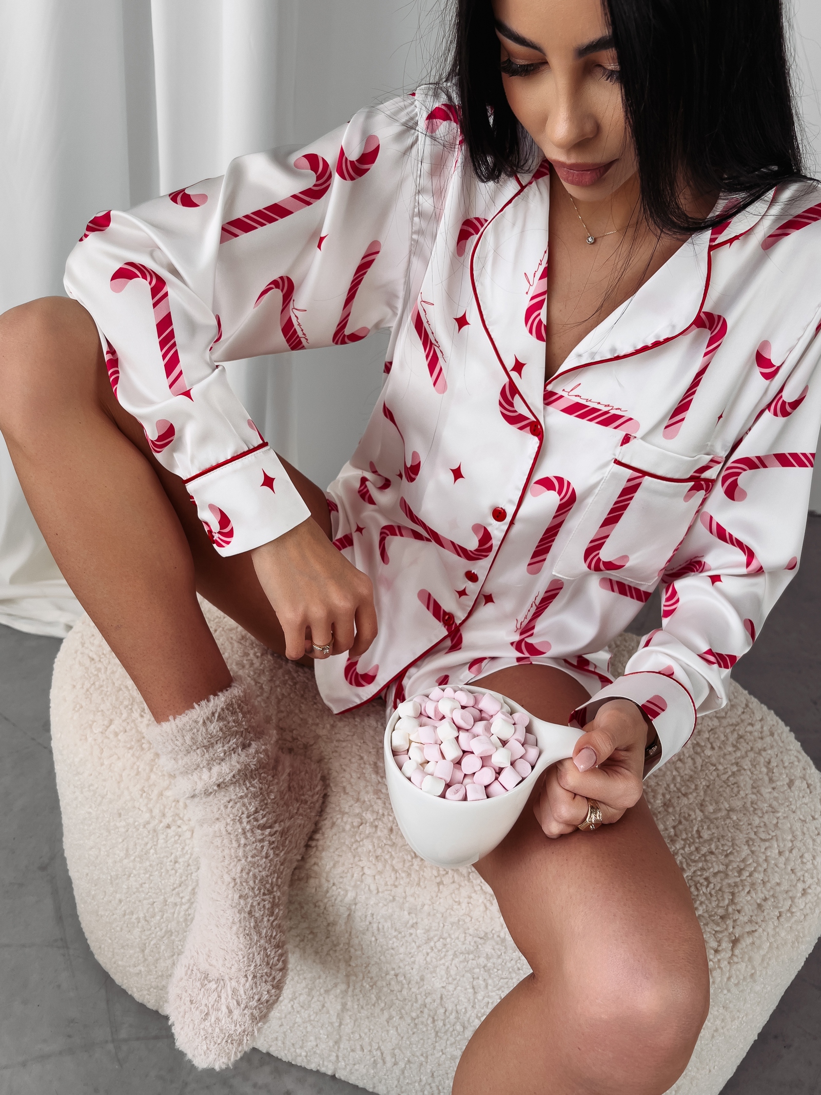 Piżama damska świąteczna Candy Canes Ola Voga ecru