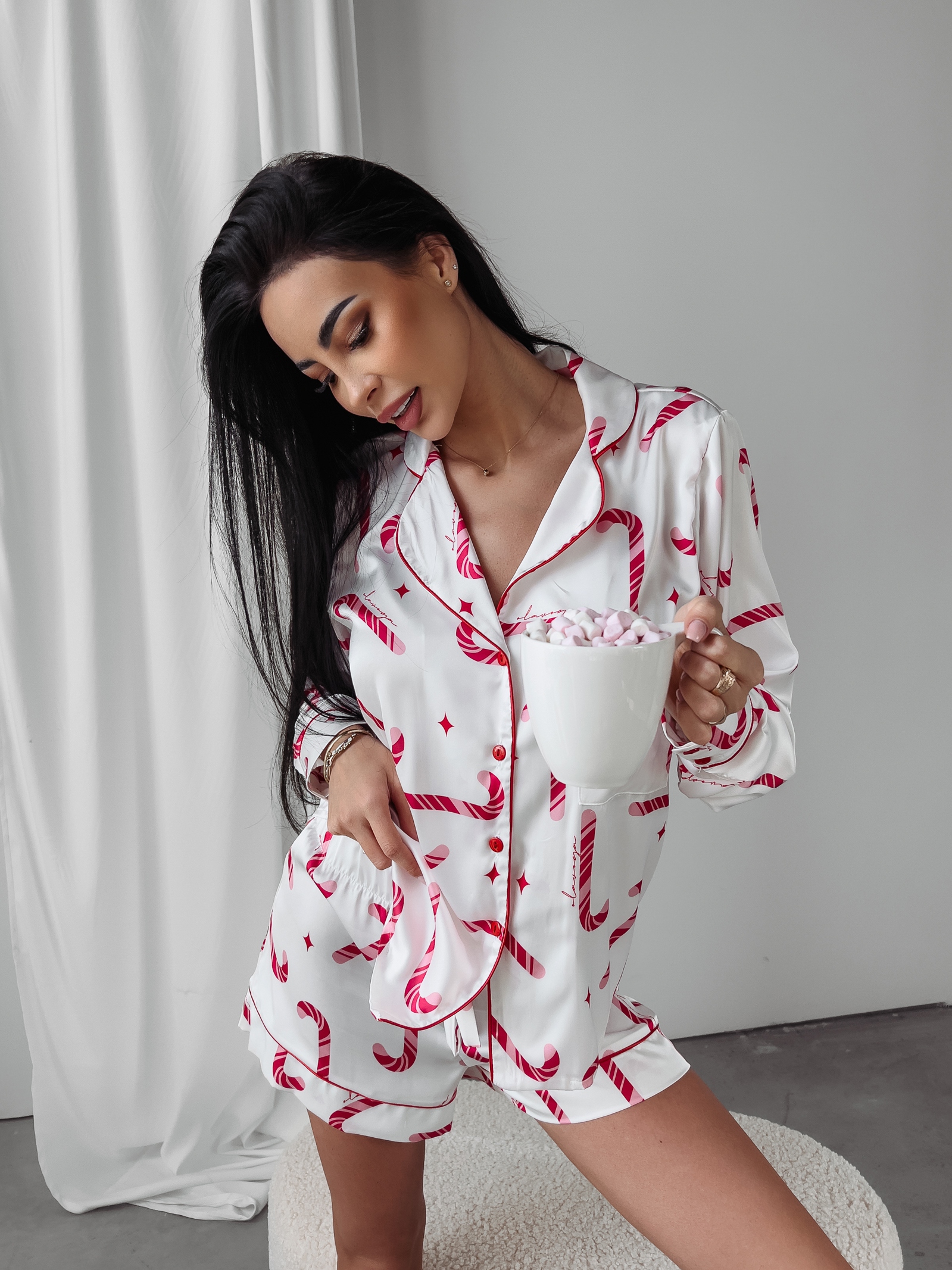 Piżama damska świąteczna Candy Canes Ola Voga ecru