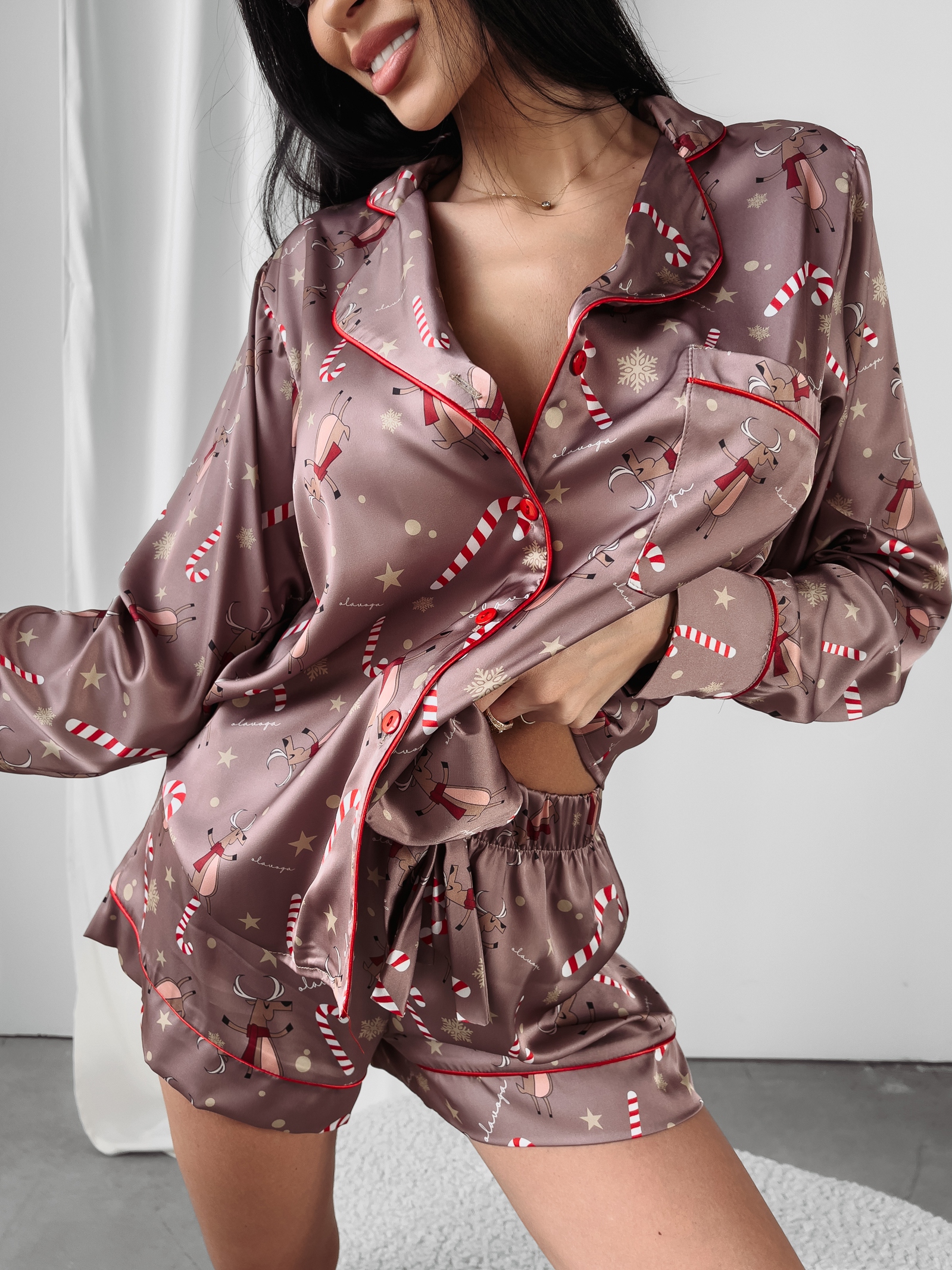 Piżama damska klasyczna Christmas Time Ola Voga c.beż