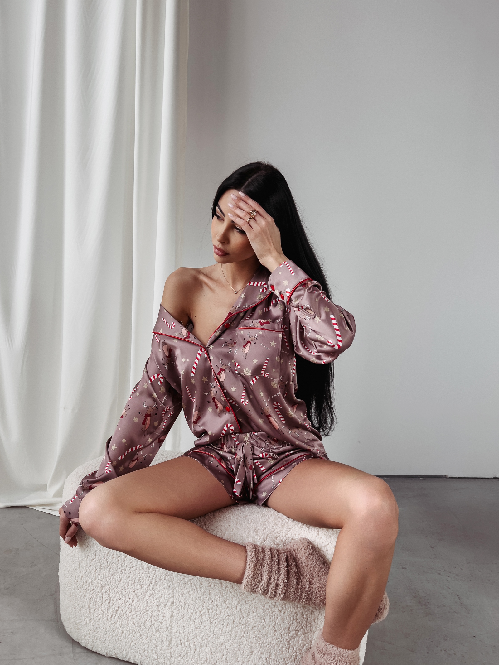 Piżama damska klasyczna Christmas Time Ola Voga c.beż