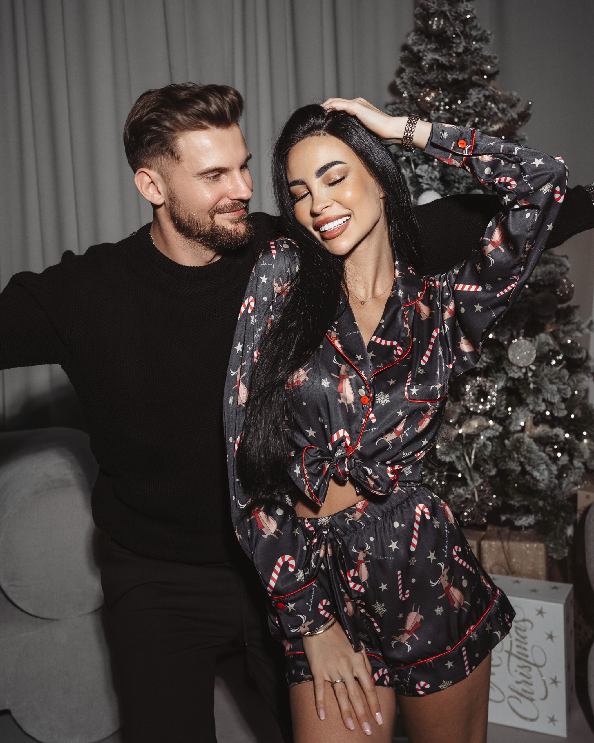 Piżama damska klasyczna Christmas Time Ola Voga czarna