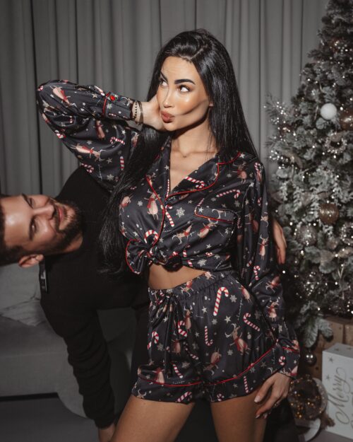 Piżama damska klasyczna Christmas Time Ola Voga czarna