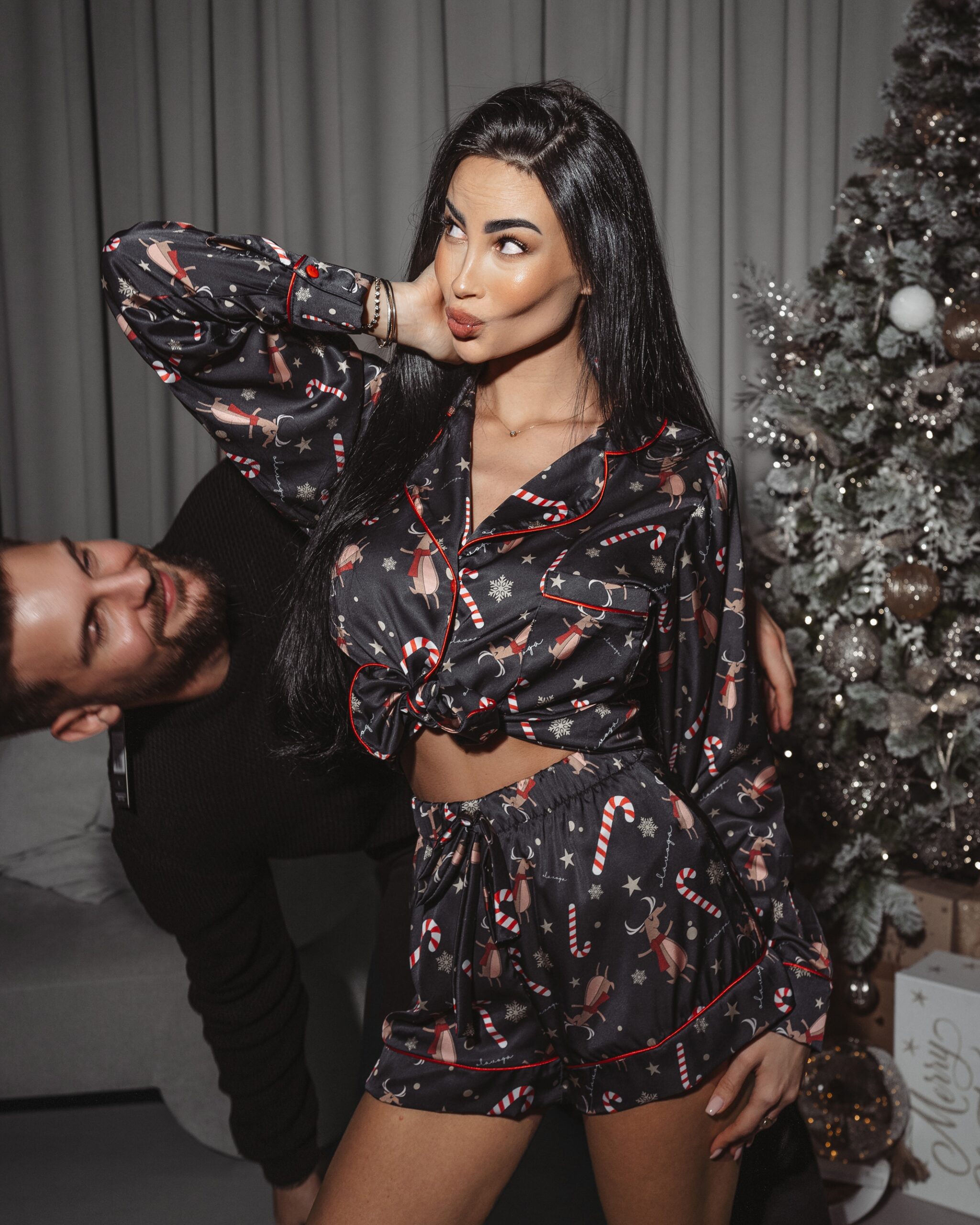 Piżama damska klasyczna Christmas Time Ola Voga czarna