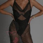 Siatka błyszcząca z piórami Madelana czarna