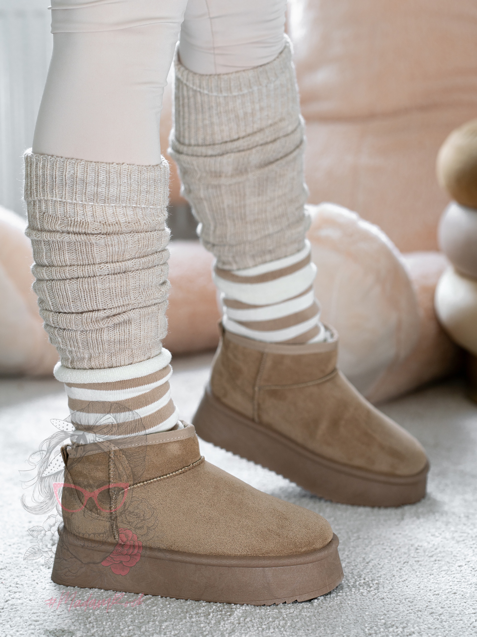 Śniegowce zamszowe Madam Wobbi beżowe