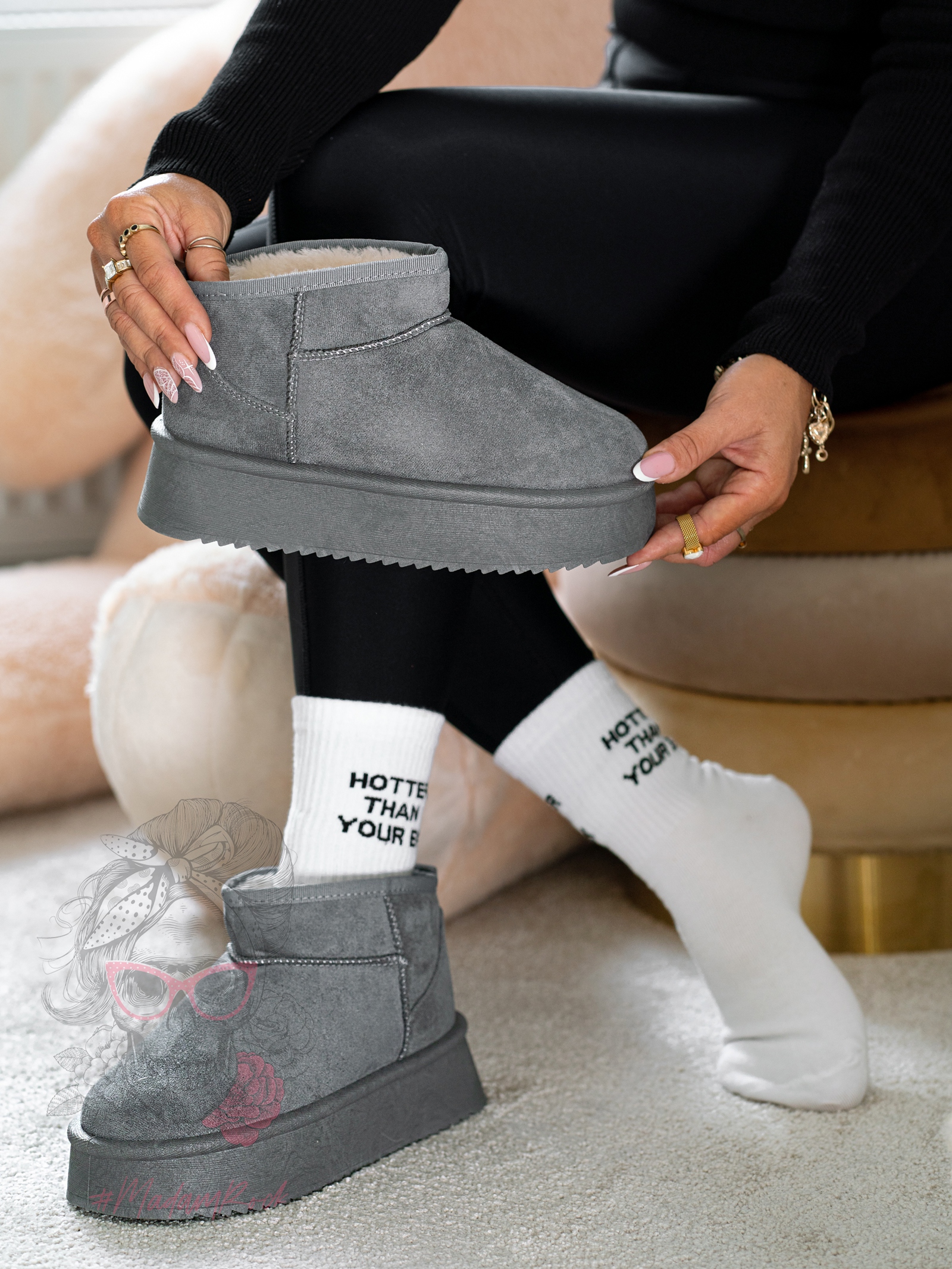 Śniegowce zamszowe Madam Wobbi szare