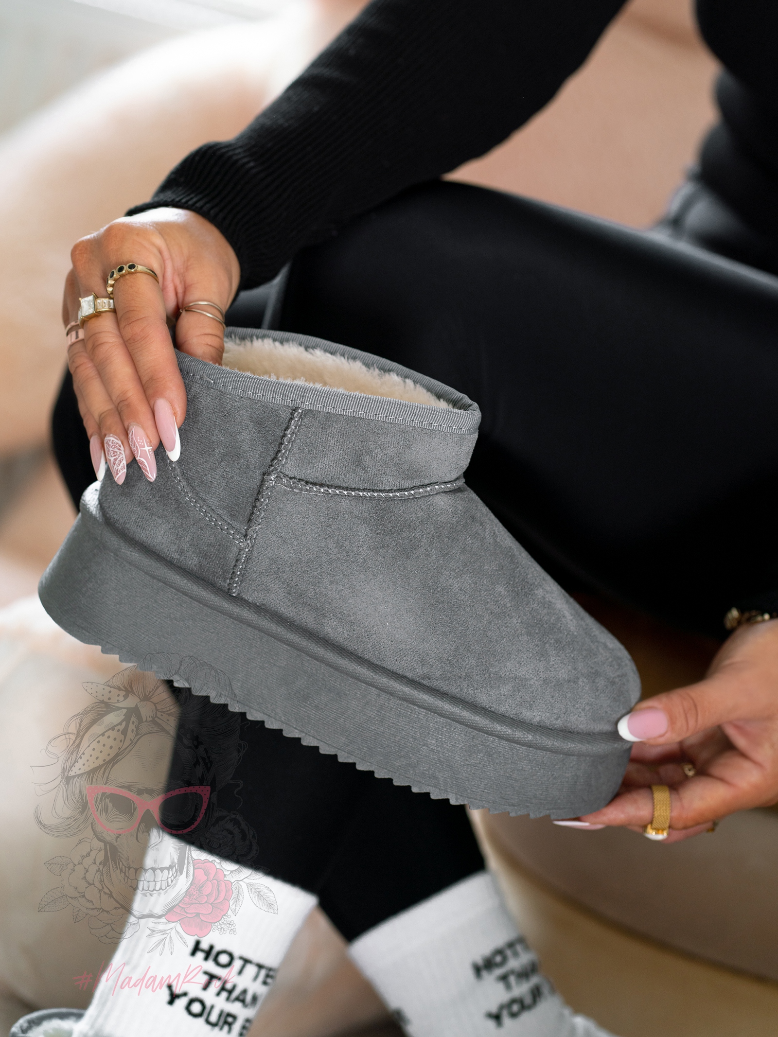 Śniegowce zamszowe Madam Wobbi szare