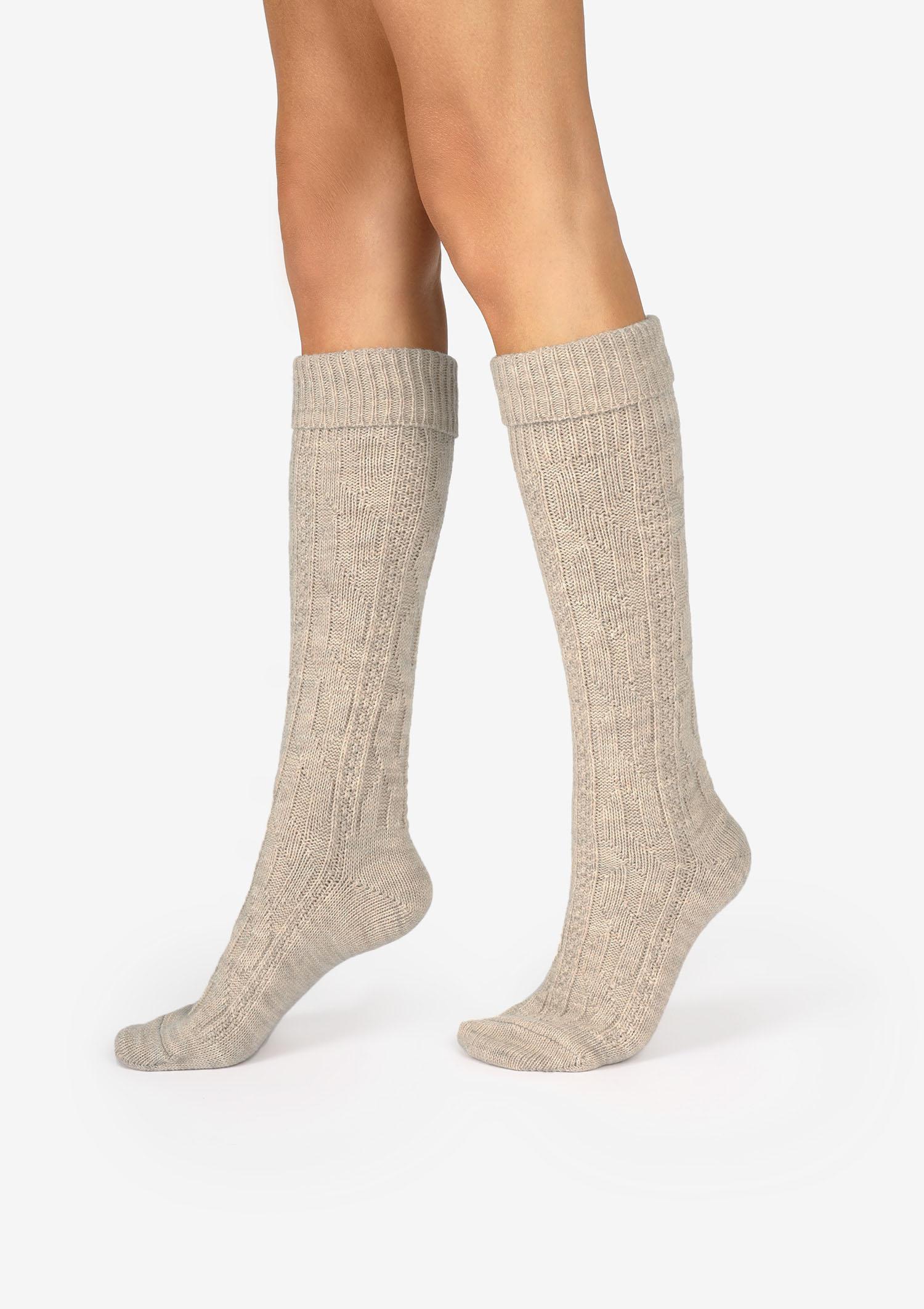 Podkolanówki BABUNI ciepłe z wełną beż melanż