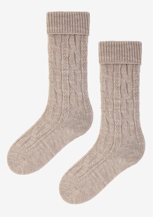 Podkolanówki BABUNI ciepłe z wełną beż melanż