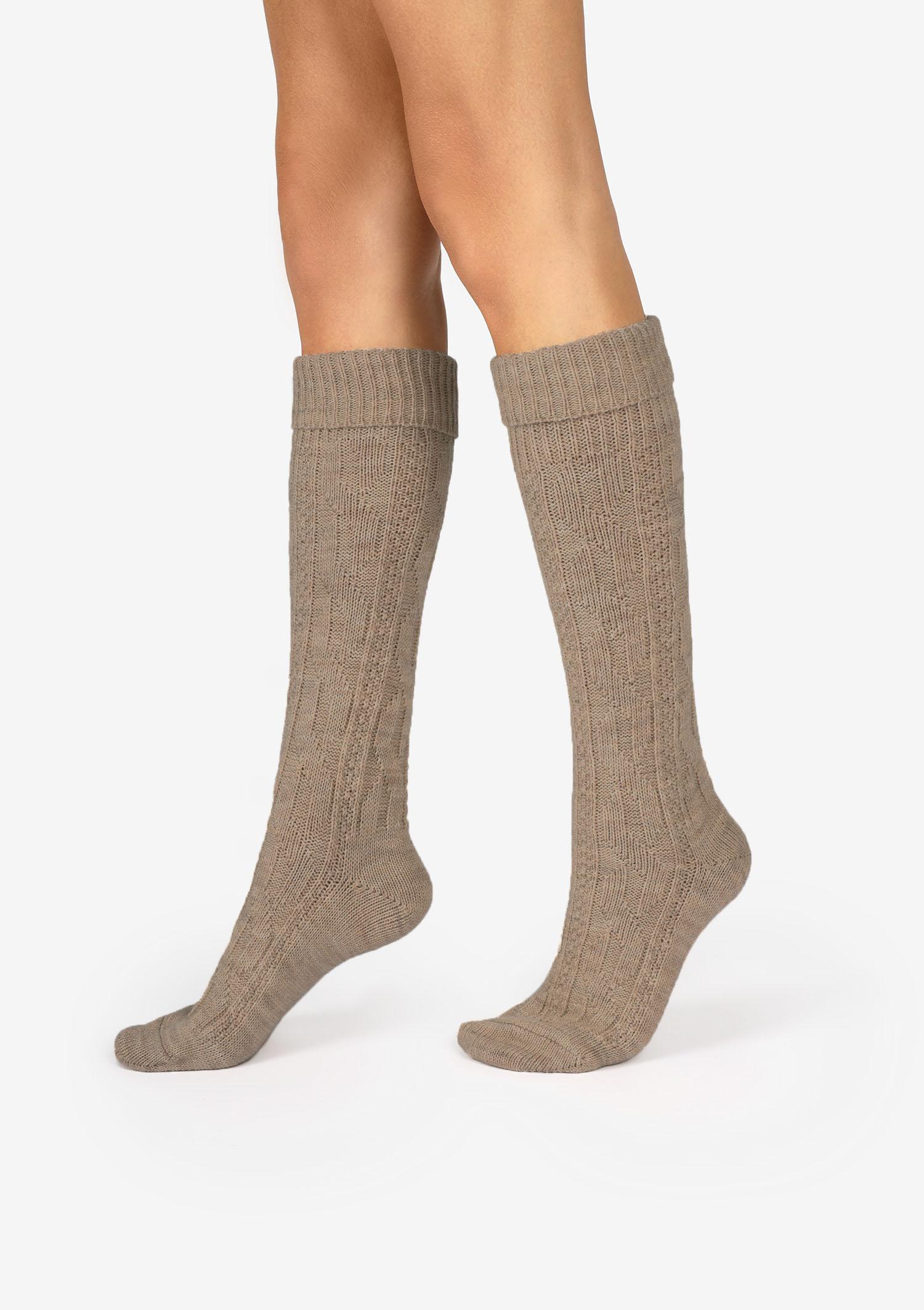 Podkolanówki BABUNI ciepłe z wełną brąz melanż