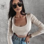 Top klasyczny prążkowany LIZ OLAVOGA beżowy