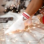 Skarpety świąteczne damskie prążek Renifer białe