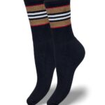 Skarpetki półfortte damskie z kolorowym ściągaczem czarne