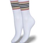 Skarpetki półfortte damskie z kolorowym ściągaczem białe