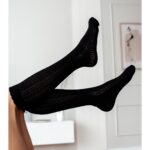 Podkolanówki bawełniane ażurowe czarne