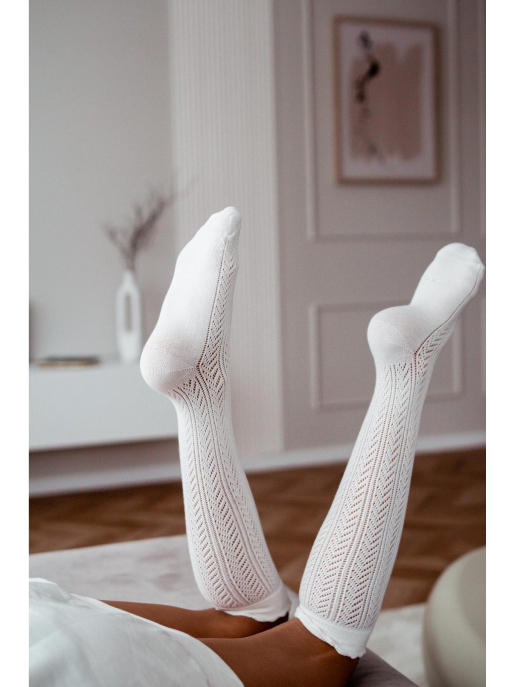 Podkolanówki bawełniane ażurowe ecru Podkolanówki bawełniane ażurowe ecru