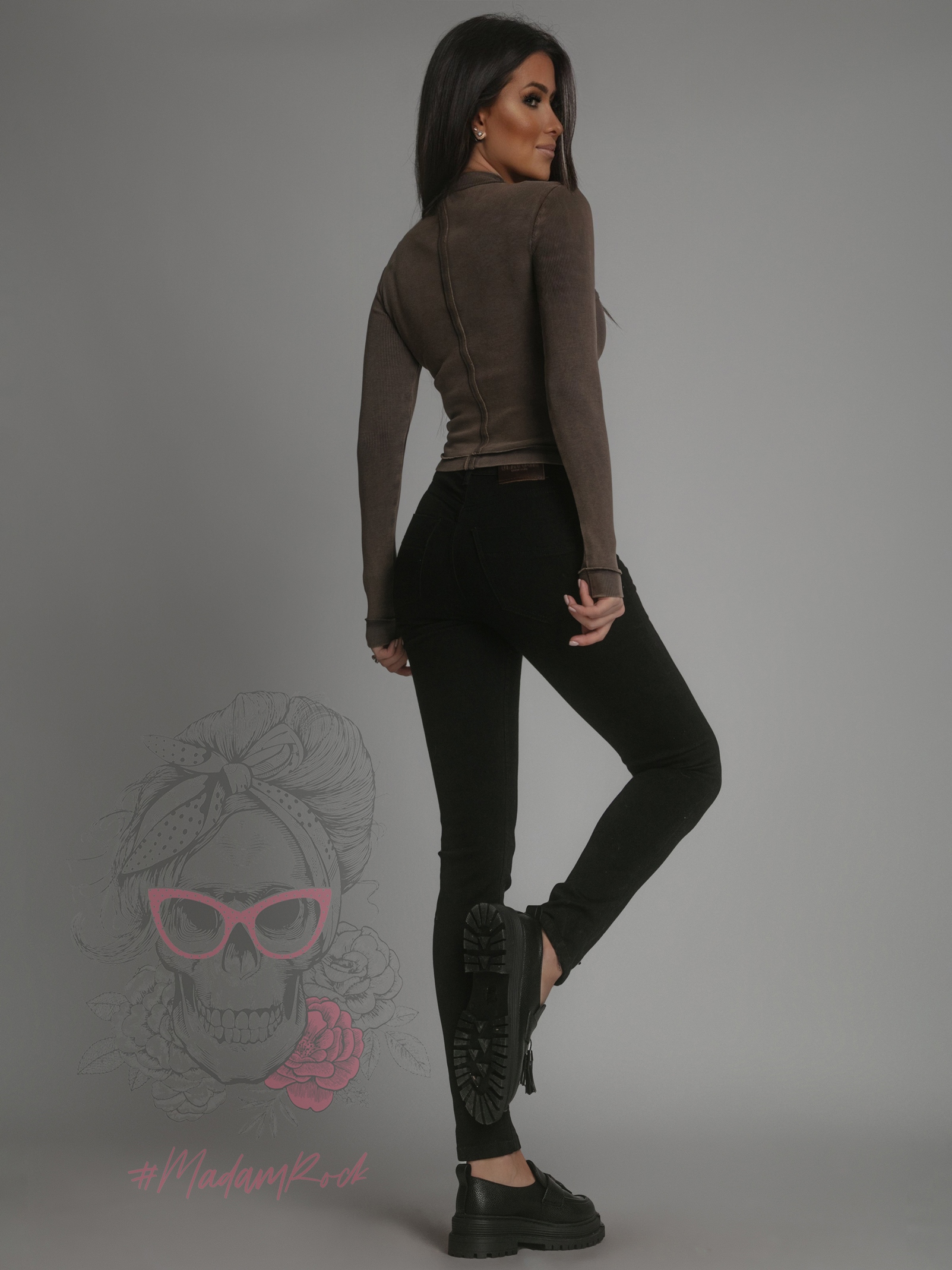 Spodnie slim fit z wiązaniem Evie Ola Voga czarne