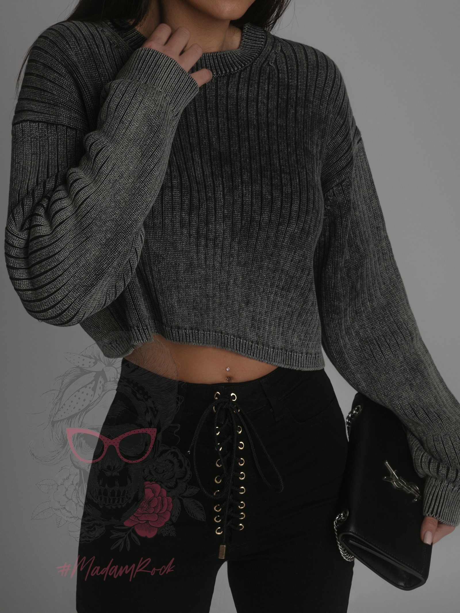 Spodnie slim fit z wiązaniem Evie Ola Voga czarne