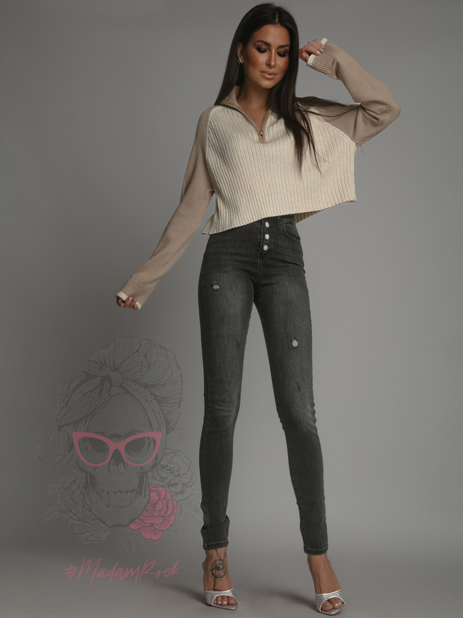 Spodnie jeansowe slim fit Boise Ola Voga czarne