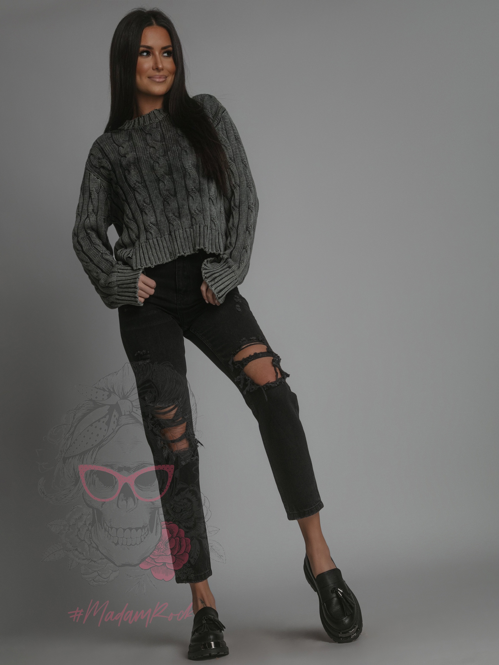 Spodnie jeansowe damskie z przetarciami Verti Ola Voga czarne