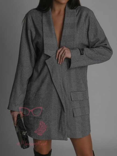 Żakiet oversize w jodełkę Kopes szary