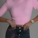 Moherowy sweter golf Minos cukierkowy róż