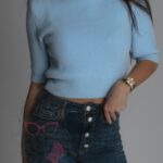 Moherowy sweter golf Minos smerfowy