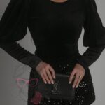 Cekinowe welurowe spodenki Ewen czarne