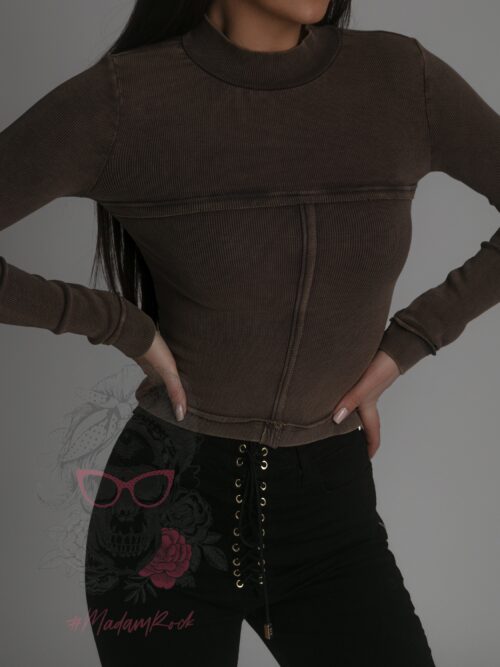 Bluzka z efektem sprania Ewus brązowa