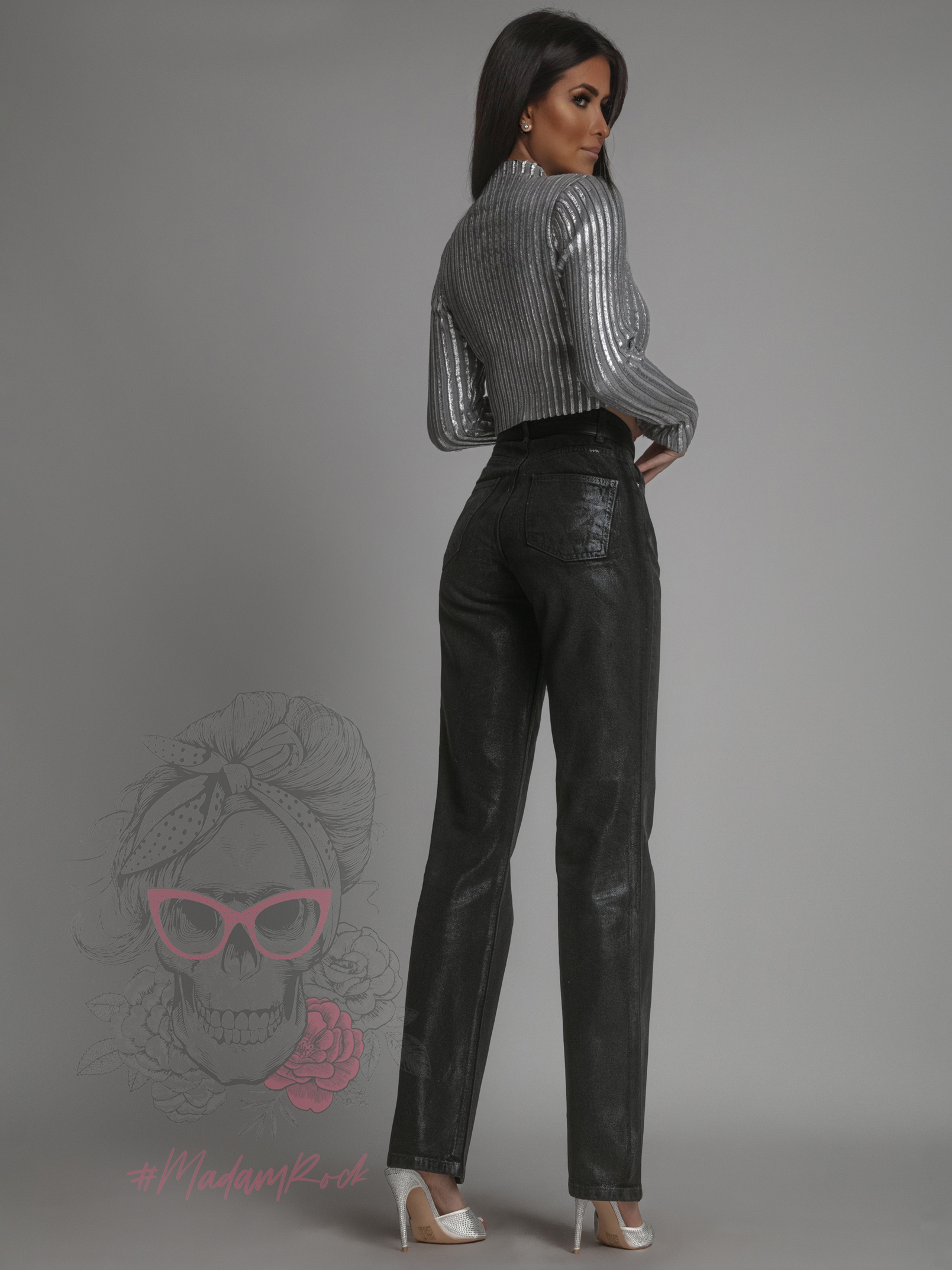 Spodnie z efektem lustra Taset czarne