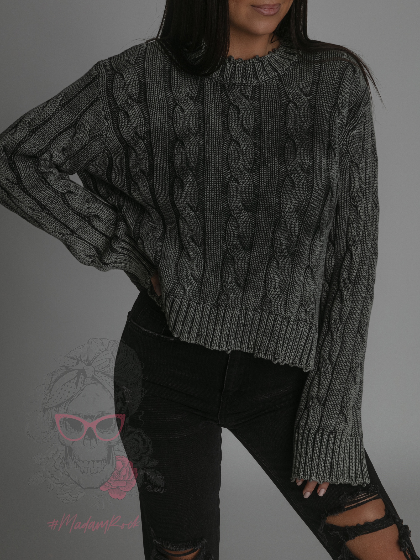 Sweterek z efektem sprania Mobs szary