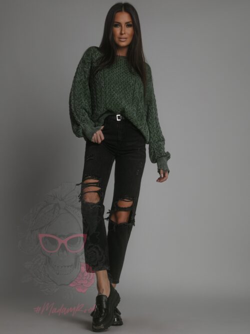 Sweter pleciony z szarpaniami Utto zielony