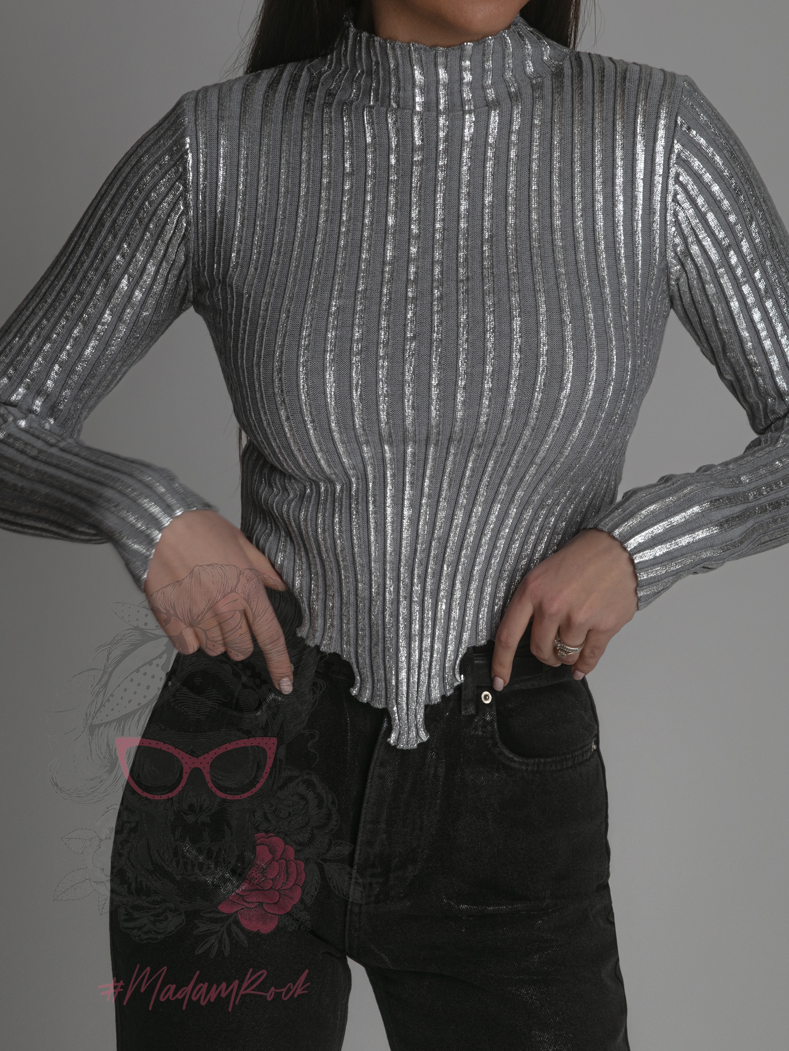 Bluzka półgolf metaliczny Hopps srebrny