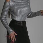 Bluzka półgolf z wycięciami Apost srebrny