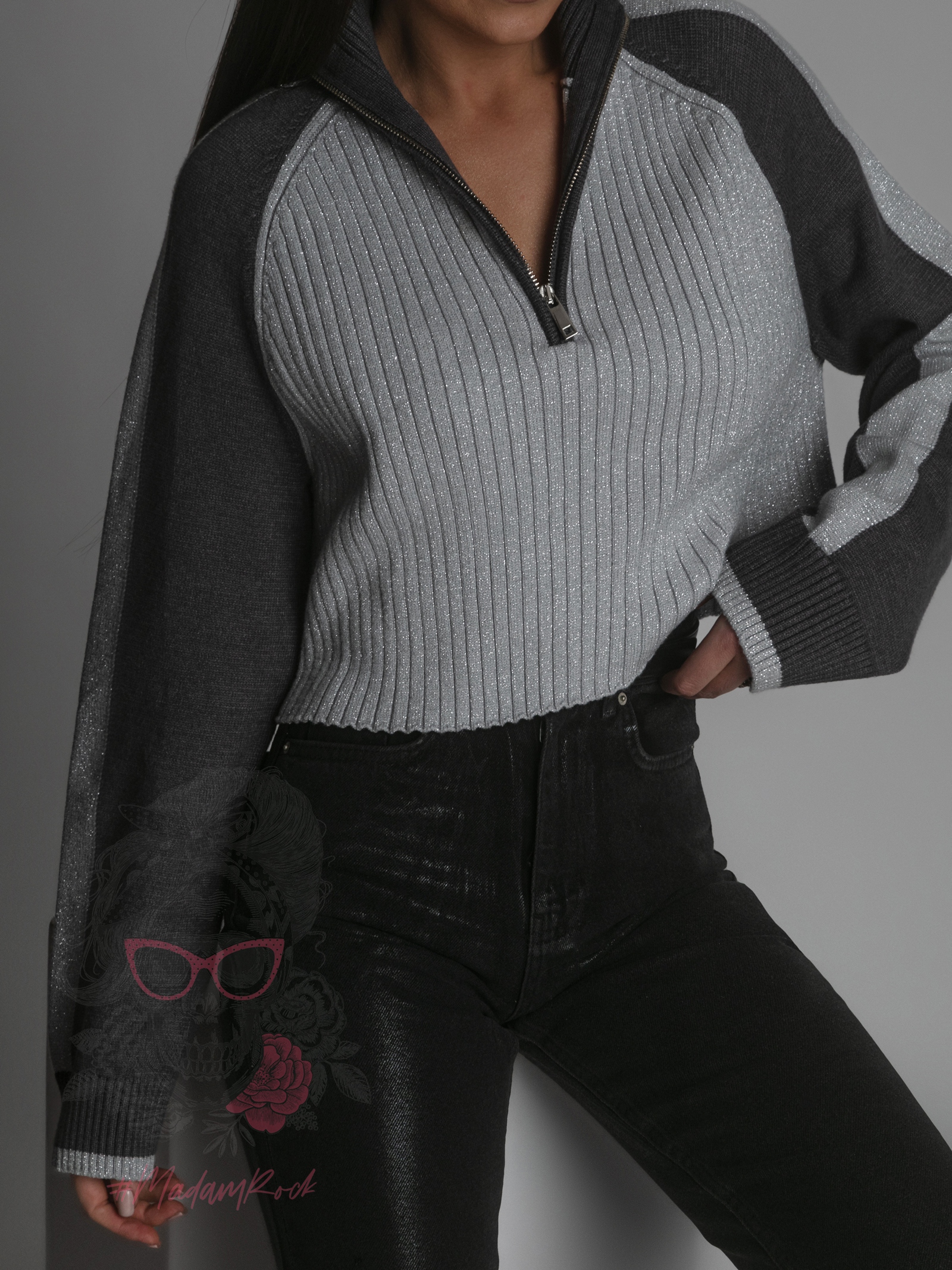 Sweter metaliczny Utot srebrny