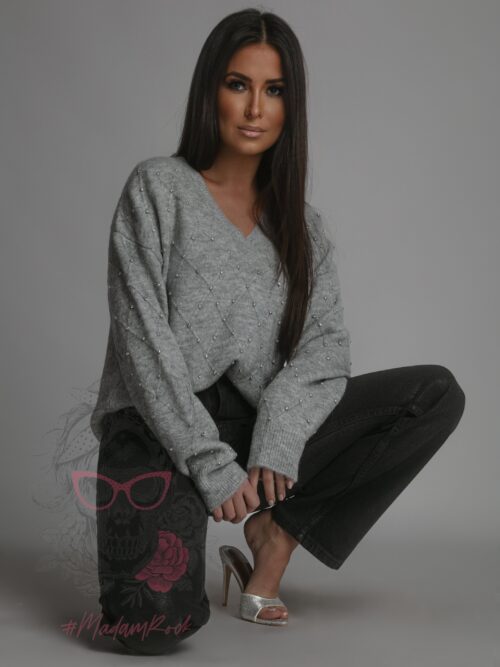 Sweter z cyrkoniami Osini szary