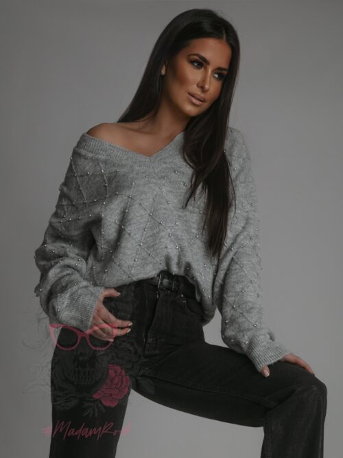 Sweter z cyrkoniami Osini szary