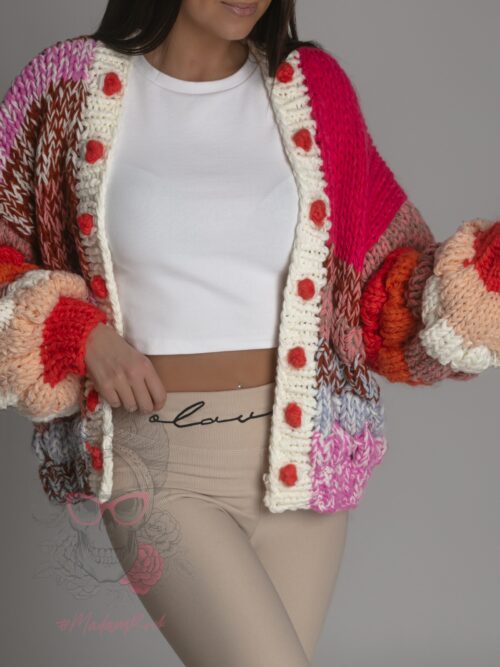 Sweter gruby Yelly kolorowy fuksja