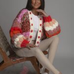 Sweter gruby Yelly kolorowy fuksja